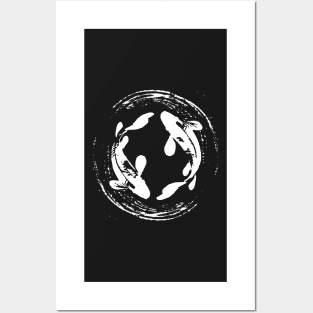 Koi Fish in brush black ink art style Posters and Art